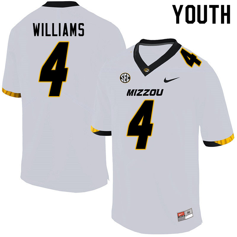 Youth #4 Jalani Williams Missouri Tigers College Football Jerseys Sale-White - Click Image to Close